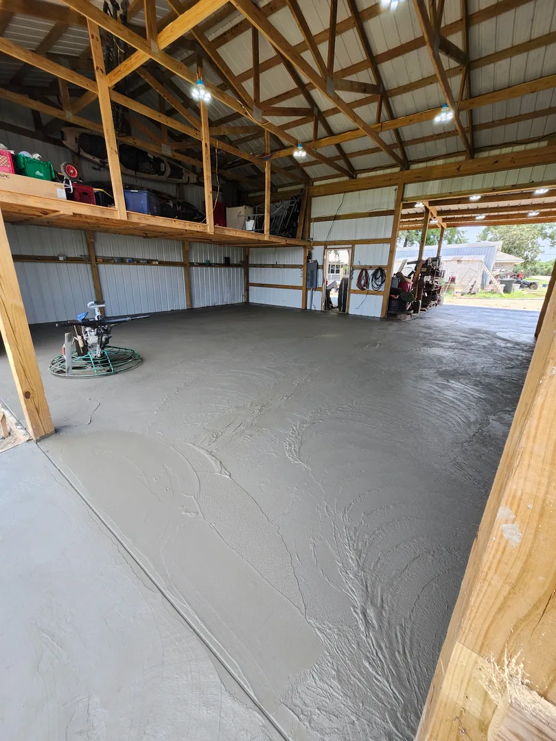 Newly poured concrete workshop floor by a Houston concrete contractor